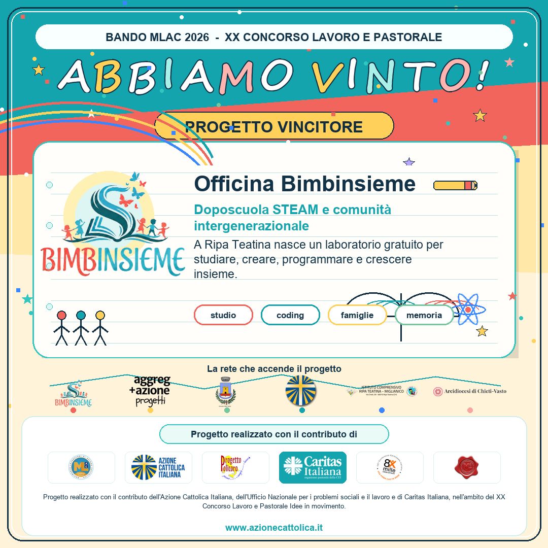 La locandina della vittoria di Officina BimbInsieme al Bando MLAC 2026